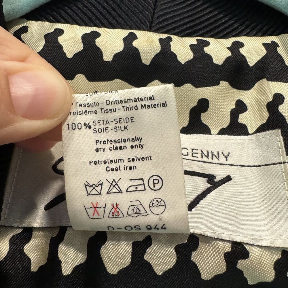 Vintage Genny Jacket Wool Silk Crop Houndstooth Italy Black Blazer Women US 12 - Picture 4 of 9
